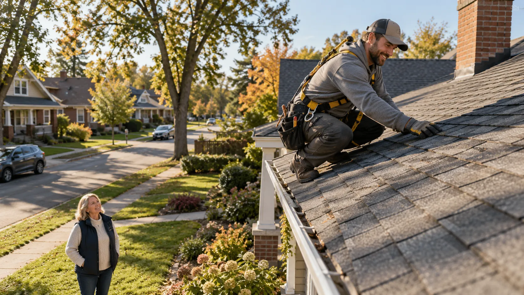 Roofing provider checking an older roof in the Riverside area